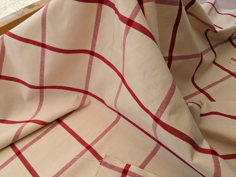 PXL_20240515_202326343 Scalamandre Pique-Nique Plaid Rose Plaid Check Red and Beige Cotton MSRP USD 200+/y