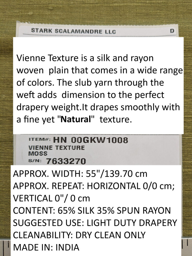 Scalamandre Vienne Texture Moss Green Silk Solid Texture MSRP USD 276/y
