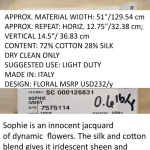 Scalamandre Sophie Ivory Silk Cotton Floral MSRP USD318/y
