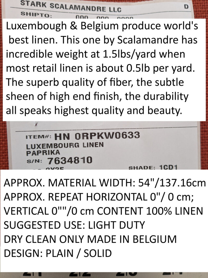 PXL_20240516_212414940 Scalamandre Luxembourg Linen Paprika Orange Red Solid Super Heavy MSRP USD284/y