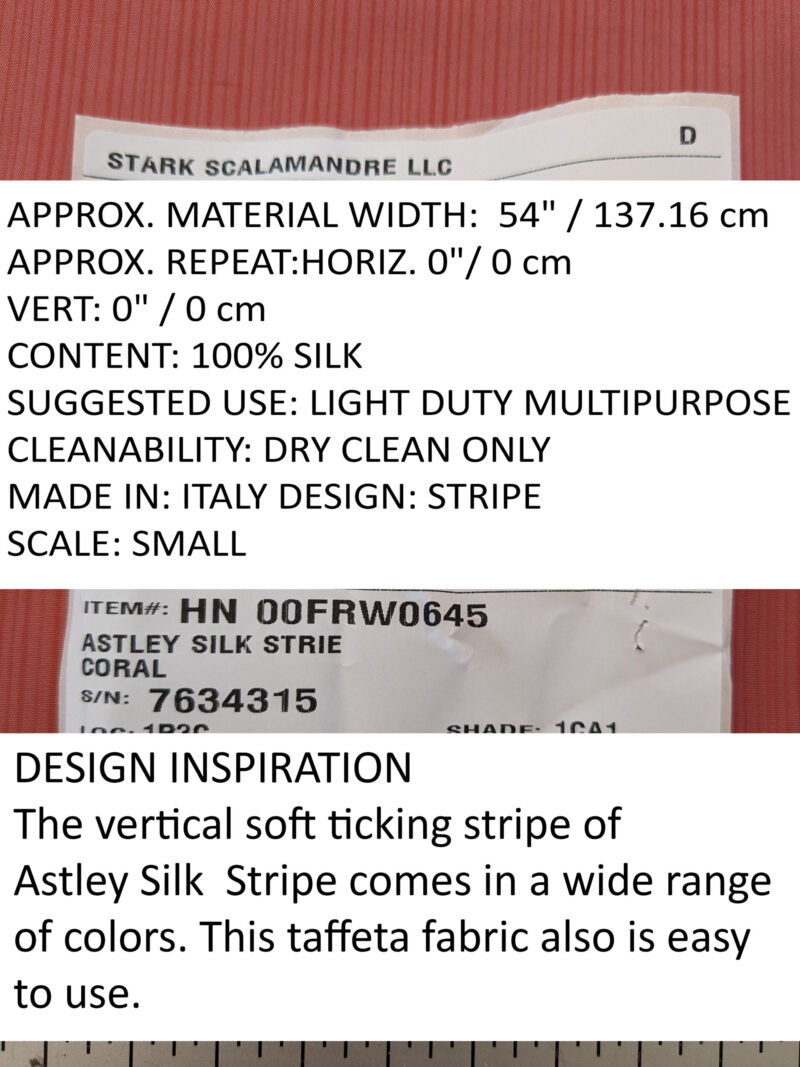 PXL_20240521_184704931.MP Scalamandre Astley Silk Strie Coral Red Pin Stripe Small Scale MSRP USD350+/yard