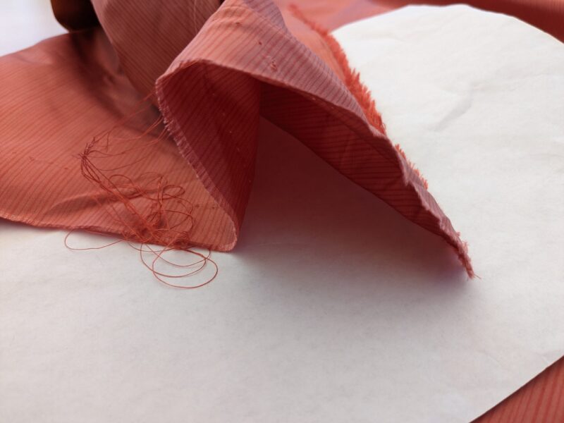 PXL_20240521_184806136 Scalamandre Astley Silk Strie Coral Red Pin Stripe Small Scale MSRP USD350+/yard