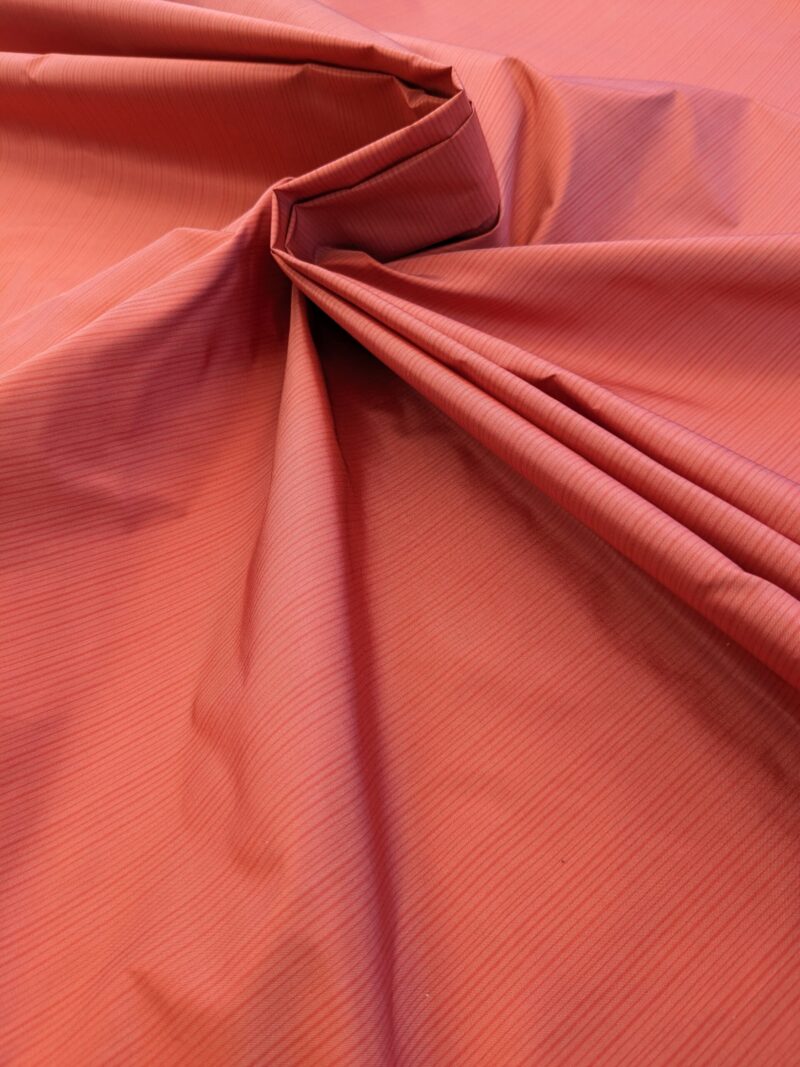 PXL_20240521_184859091 Scalamandre Astley Silk Strie Coral Red Pin Stripe Small Scale MSRP USD350+/yard