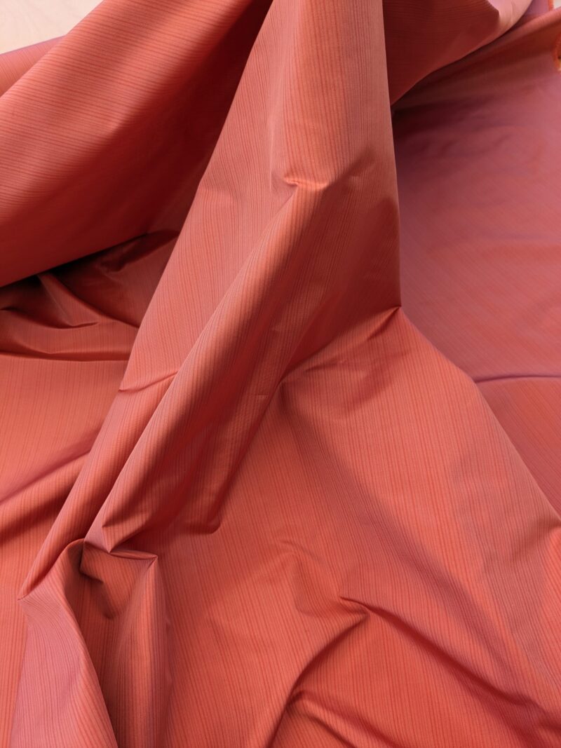 PXL_20240521_184941919 Scalamandre Astley Silk Strie Coral Red Pin Stripe Small Scale MSRP USD350+/yard