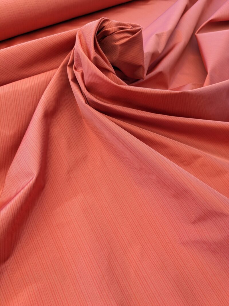 PXL_20240521_184957324 Scalamandre Astley Silk Strie Coral Red Pin Stripe Small Scale MSRP USD350+/yard