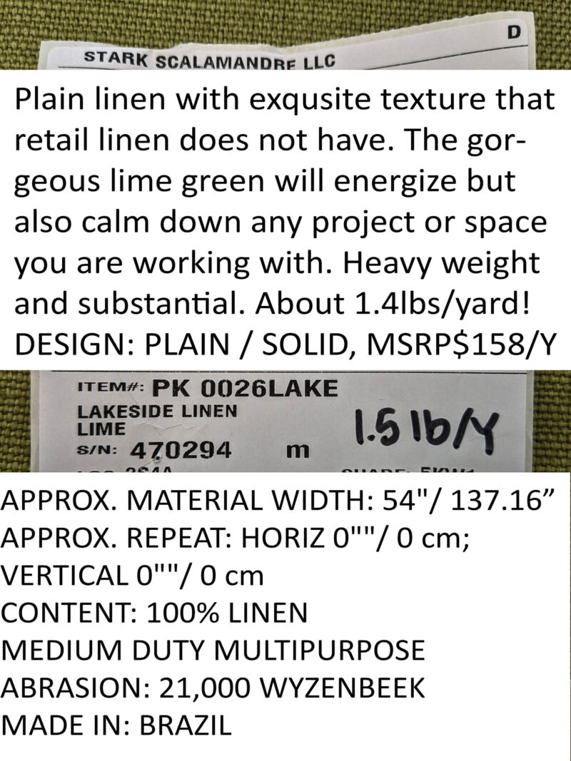PXL_20240521_200734611 Scalamandre Lakeside Linen Lime Green Solid MSRP USD 158/y