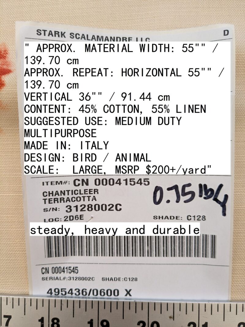 PXL_20240521_203803263 " Scalamandre Chanticleer Terracotta Rooster Chicken French Country Toile Red White MSRP USD 200+/Y