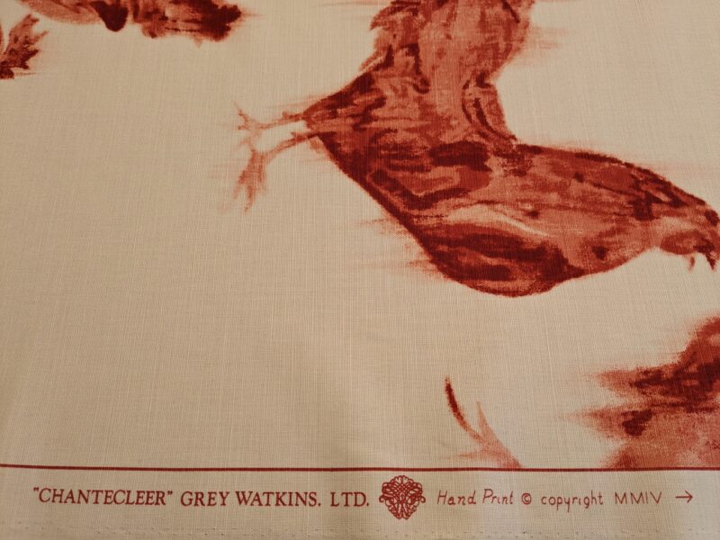 PXL_20240521_203940805 " Scalamandre Chanticleer Terracotta Rooster Chicken French Country Toile Red White MSRP USD 200+/Y