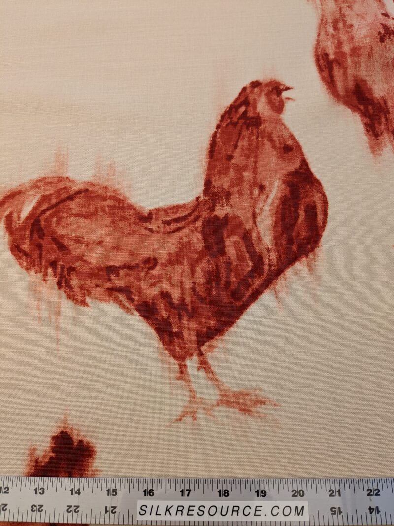 PXL_20240521_203958677 " Scalamandre Chanticleer Terracotta Rooster Chicken French Country Toile Red White MSRP USD 200+/Y