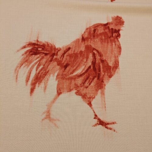 PXL_20240521_204010439 " Scalamandre Chanticleer Terracotta Rooster Chicken French Country Toile Red White MSRP USD 200+/Y