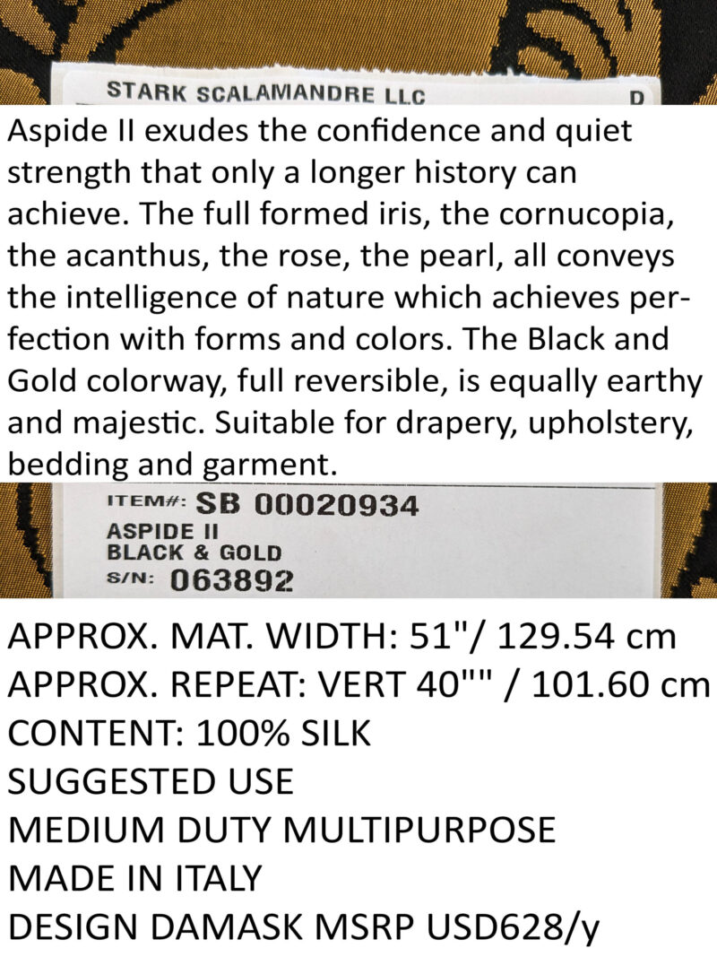PXL_20240521_221511835 Scalamandre Aspide II Black & Gold  Damask MSRP USD 628/y