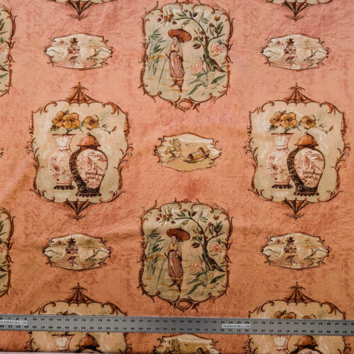 PXL_20240522_193637626 Scalamandre Cotteen Chinois Spice Pink Red Chinoiserie Birds Teahouse Toile Scenic MSRP USD 200+/y