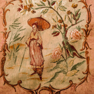 PXL_20240522_193802974 Scalamandre Cotteen Chinois Spice Pink Red Chinoiserie Birds Teahouse Toile Scenic MSRP USD 200+/y