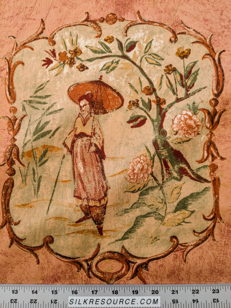 PXL_20240522_193802974 Scalamandre Cotteen Chinois Spice Pink Red Chinoiserie Birds Teahouse Toile Scenic MSRP USD 200+/y