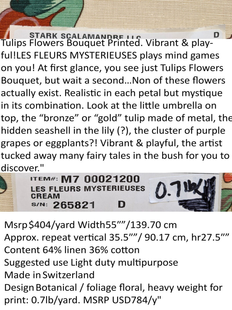 PXL_20240522_194726557 Scalamandre Les Fleurs Mystereiuses Cream Beige Floral Botanical Foliage MSRP USD 784/y