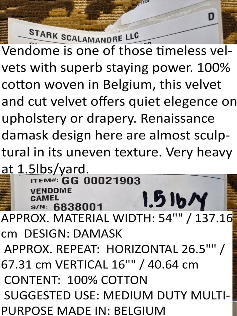 PXL_20240522_195819536 Scalamandre Vendome Camel Brown Cut Velvet Brown Gold Florentine Renaissance Damask MSRP USD292/y