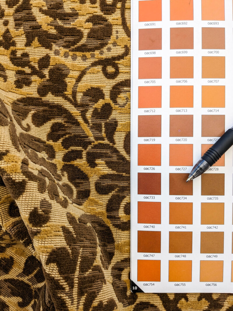 PXL_20240522_195901220 Scalamandre Vendome Camel Brown Cut Velvet Brown Gold Florentine Renaissance Damask MSRP USD292/y