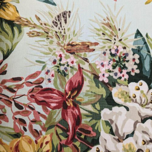 PXL_20240528_180414034 Scalamandre Mountain Greenery Ice Blue White Green Yellow Floral Botanical Linen Cotton MSRP USD 504/y