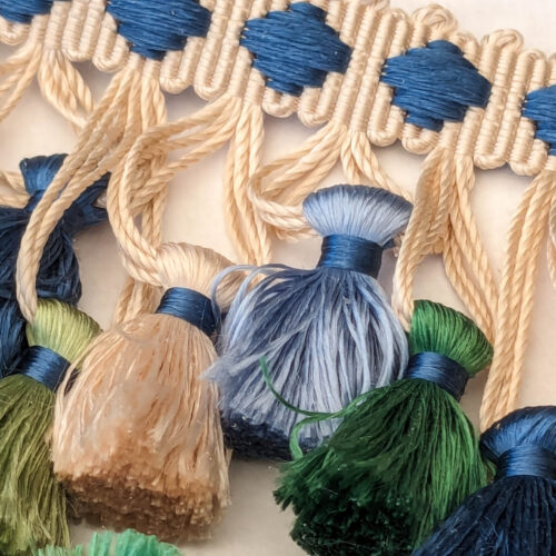 Scalamandre Silk Trim Follies Blue Green Beige Tassel Trim MSRP USD 260/Y