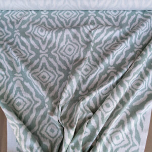 Scalamandre Zanzibar Ikat Aquamarine Green Aqua White Cotton Print Mid-Century MSRP USD 254.80/Y