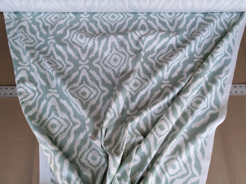 Scalamandre Zanzibar Ikat Aquamarine Green Aqua White Cotton Print Mid-Century MSRP USD 254.80/Y