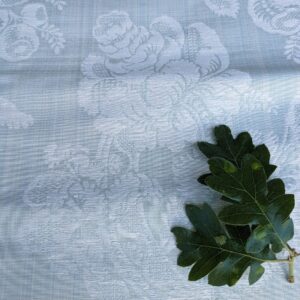 original_9b43fd9c-70e9-40ad-b3e2-683a1a3f4445_PXL_20240507_190030173 17x17" Sample Scalamandre Uppsala White On Gustavian Blue Green Silk Damask MSRP USD 588/y