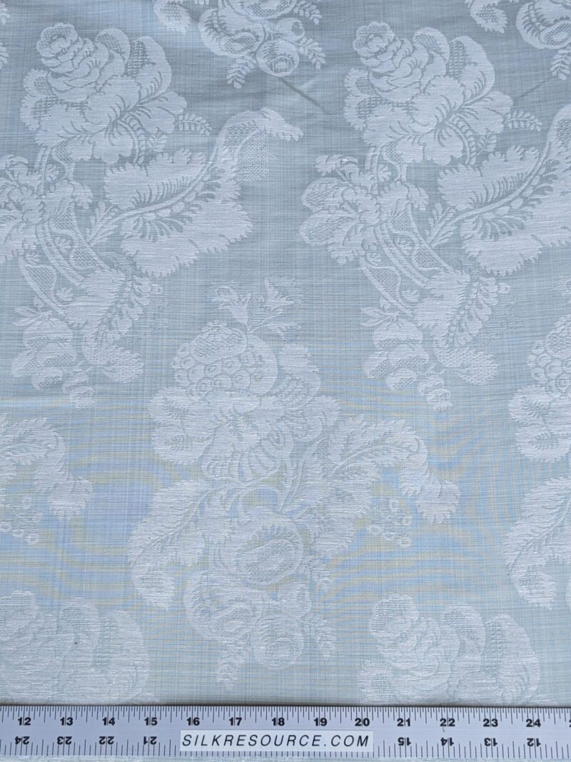 original_dcea3c3e-ca65-40c2-82ea-0c37c275d153_PXL_20240507_185857887 17x17" Sample Scalamandre Uppsala White On Gustavian Blue Green Silk Damask MSRP USD 588/y