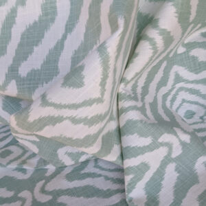 Scalamandre Zanzibar Ikat Aquamarine Green Aqua White Cotton Print Mid-Century MSRP USD 254.80/Y