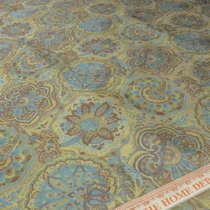 s-l1600 (2) By yd 100% Silk Lampas Kaleidoscope Paisley Blue Gold Bronze MSRP0+/y