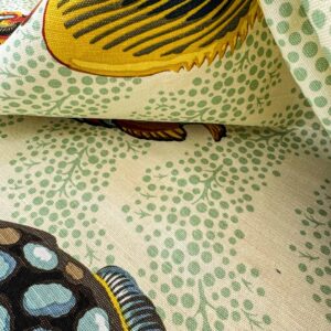 IMG_4184 1.4 y Scalamandre Barbuda Coral/Apricot/Green Gold Dots Fish Nautical Ocean