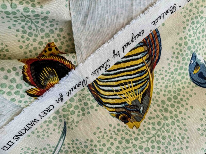 IMG_4186 1.4 y Scalamandre Barbuda Coral/Apricot/Green Gold Dots Fish Nautical Ocean