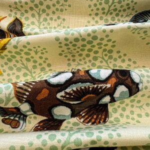 IMG_4187 1.4 y Scalamandre Barbuda Coral/Apricot/Green Gold Dots Fish Nautical Ocean