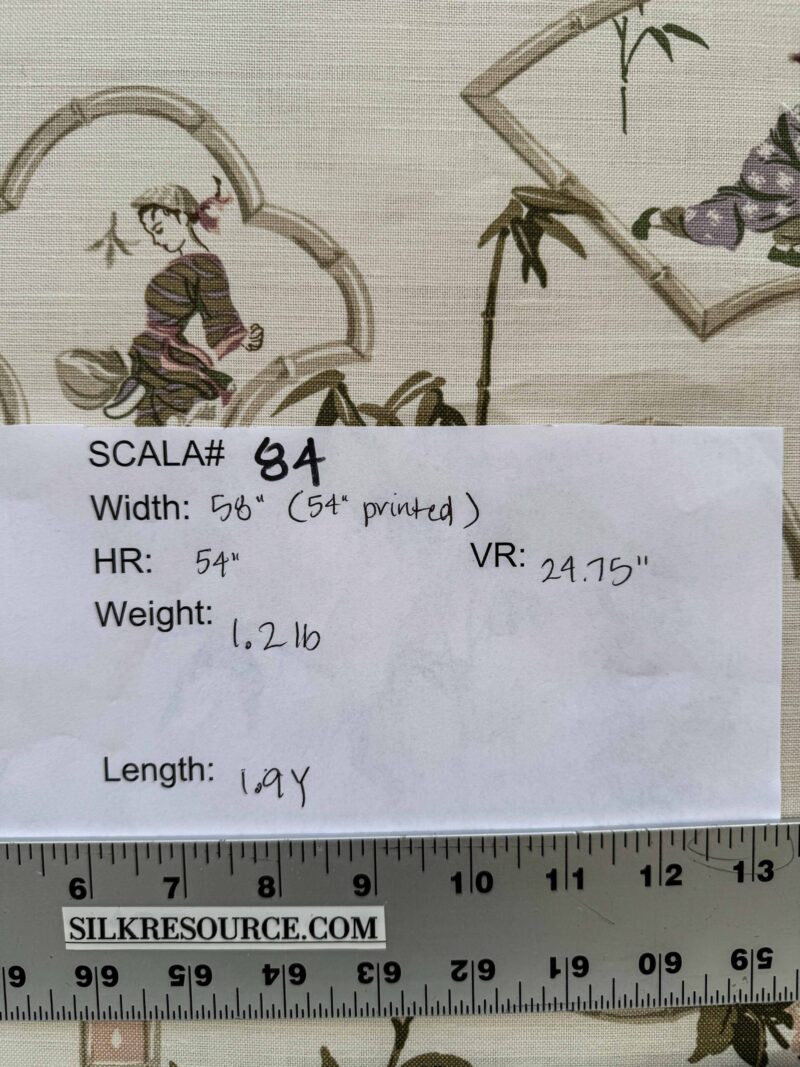 IMG_4204 1.9y Scalamandre Old Word Weavers Imperial Court Asian Chinoiserie Toile Figurative Game Sports Music Bamboo Cream White