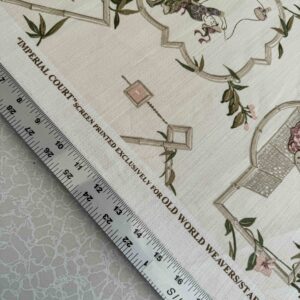 IMG_4206 1.9y Scalamandre Old Word Weavers Imperial Court Asian Chinoiserie Toile Figurative Game Sports Music Bamboo Cream White