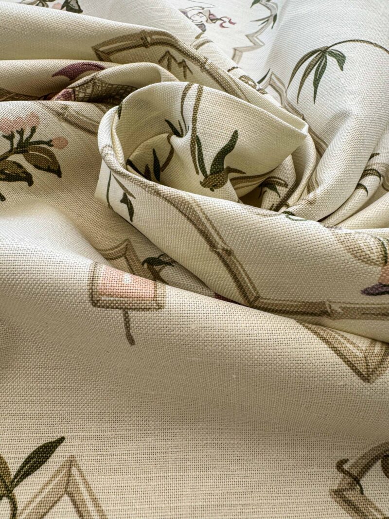 IMG_4212 1.9y Scalamandre Old Word Weavers Imperial Court Asian Chinoiserie Toile Figurative Game Sports Music Bamboo Cream White