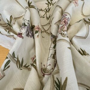 IMG_4213 1.9y Scalamandre Old Word Weavers Imperial Court Asian Chinoiserie Toile Figurative Game Sports Music Bamboo Cream White