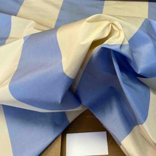 IMG_5382-rotated Scalamandre Riviera Stripe Fiorentina Blue Beige / Natural White Silk and Wool MSRP USD364/Y