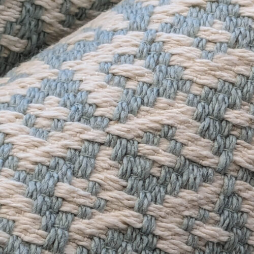 PXL_20240529_212438426 Scalamandre Khiva Weave Cloud Blue White Small Scale Geometric Cotton MSRP USD180/yd