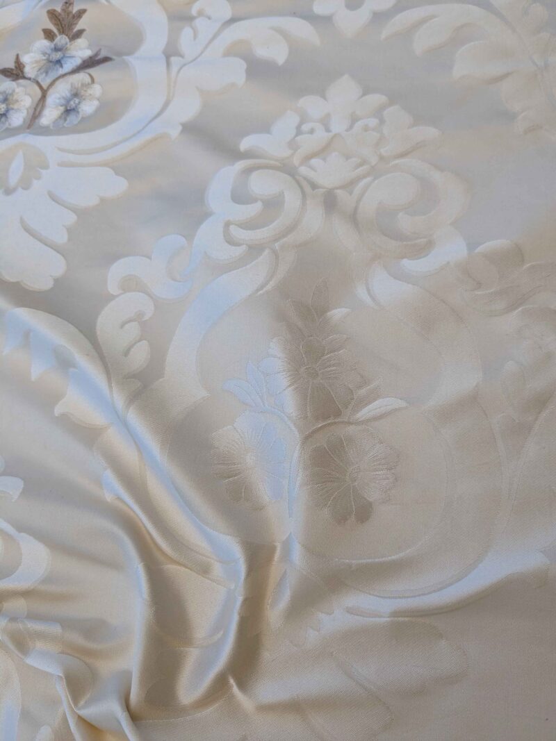 PXL_20240604_184417272 Scalamandre Silk Damask Ivory Cream Floral Botanical Medallion French Court Embroidery 56" x 47"