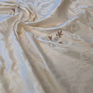 PXL_20240604_184446325 Scalamandre Silk Damask Ivory Cream Floral Botanical Medallion French Court Embroidery 56" x 47"