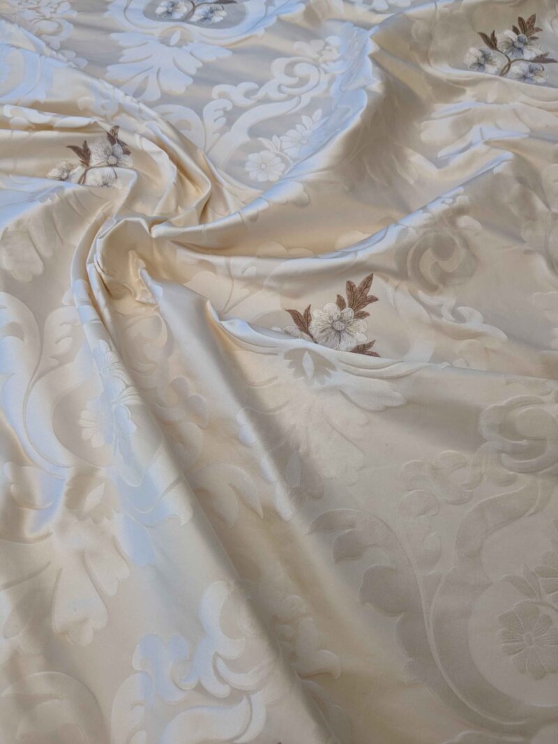 PXL_20240604_184446325 Scalamandre Silk Damask Ivory Cream Floral Botanical Medallion French Court Embroidery 56" x 47"