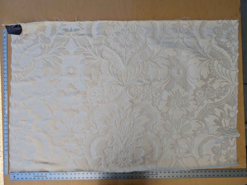 PXL_20240604_184826289 Lelievre Odalisque Ivoire Ivory Cream White Damask Silk Velvet Cut Velvet Floral Botanical French Court Renaissance MSRP USD668/y 56" x 37"