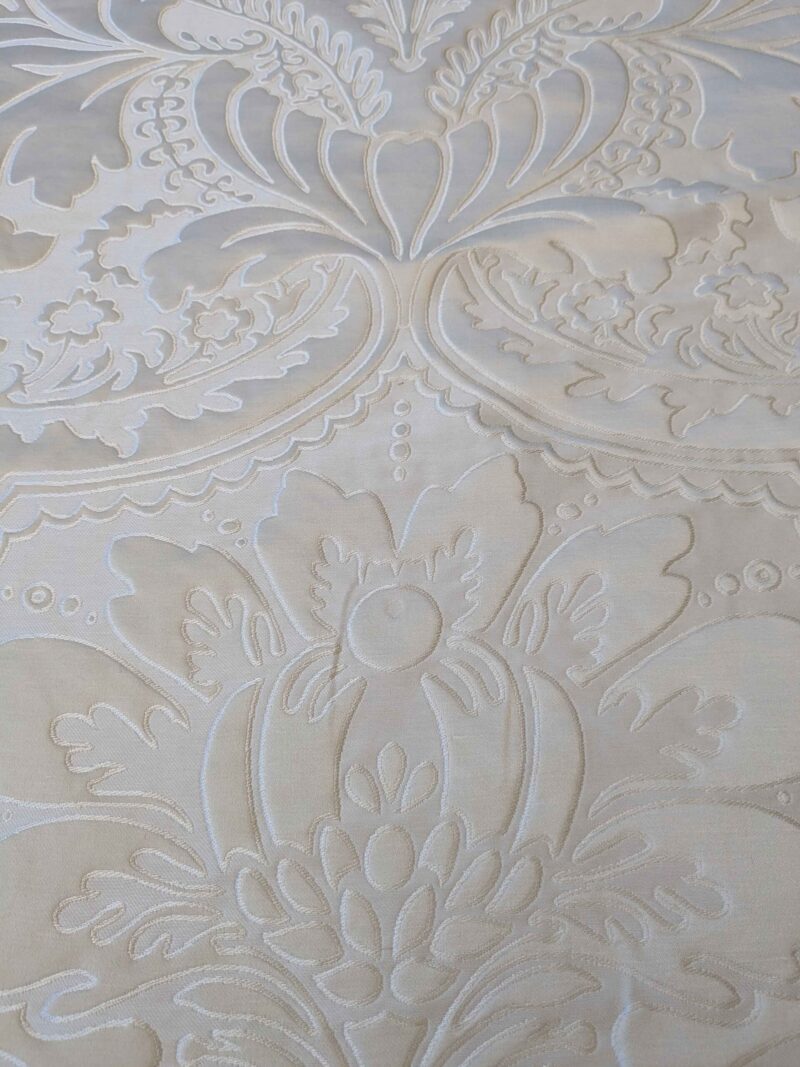 PXL_20240604_184914041 Lelievre Odalisque Ivoire Ivory Cream White Damask Silk Velvet Cut Velvet Floral Botanical French Court Renaissance MSRP USD668/y 56" x 37"