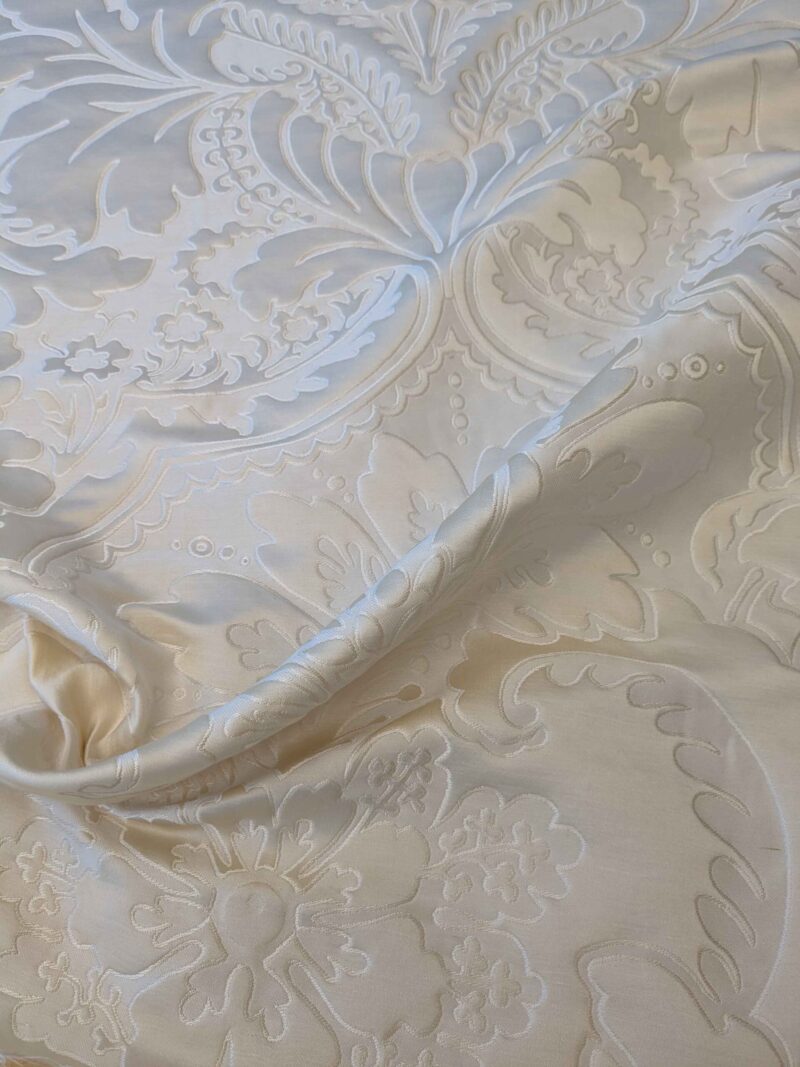 PXL_20240604_185001776 Lelievre Odalisque Ivoire Ivory Cream White Damask Silk Velvet Cut Velvet Floral Botanical French Court Renaissance MSRP USD668/y 56" x 37"