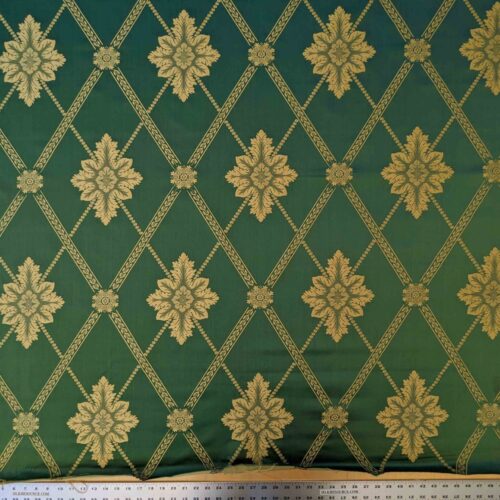 PXL_20240604_185710992 2.5y Scalamandre Diamond Lattice Green Gold Neoclassical Silk Brocade Large Pattern