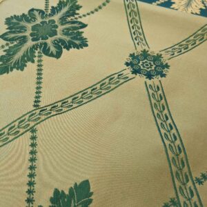 PXL_20240604_185854998 2.5y Scalamandre Diamond Lattice Green Gold Neoclassical Silk Brocade Large Pattern