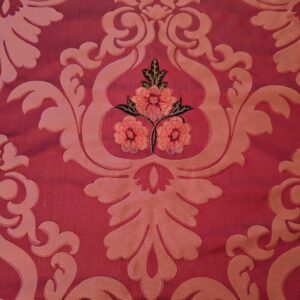Scalamandre Damask Red Diamond Medallion Renaissance Embroidery Rose Bouquet 55″Width x 46″ Length