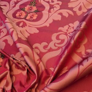 Scalamandre Damask Red Diamond Medallion Renaissance Embroidery Rose Bouquet 55″Width x 46″ Length