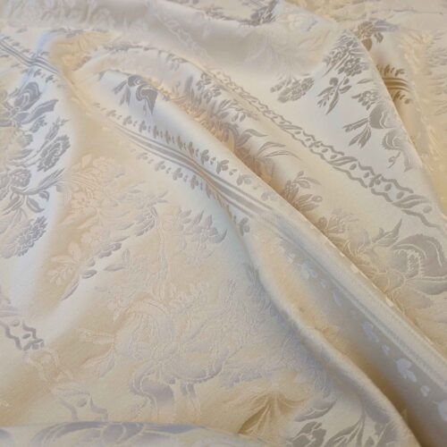 PXL_20240604_211851939 Lelievre Paris Valognes Ivoire Cotton Viscose White Cream Damask French Neoclassical Floral Stripe Renaissance MSRP USD300+/y  51″Width x 36″ Length