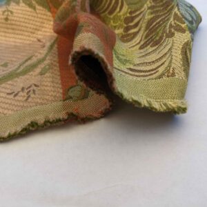 Scalamandre Mont Blanc Silk Lampas Green Gold Blue On Hazelnut Bro 56″Width x 46″ Length